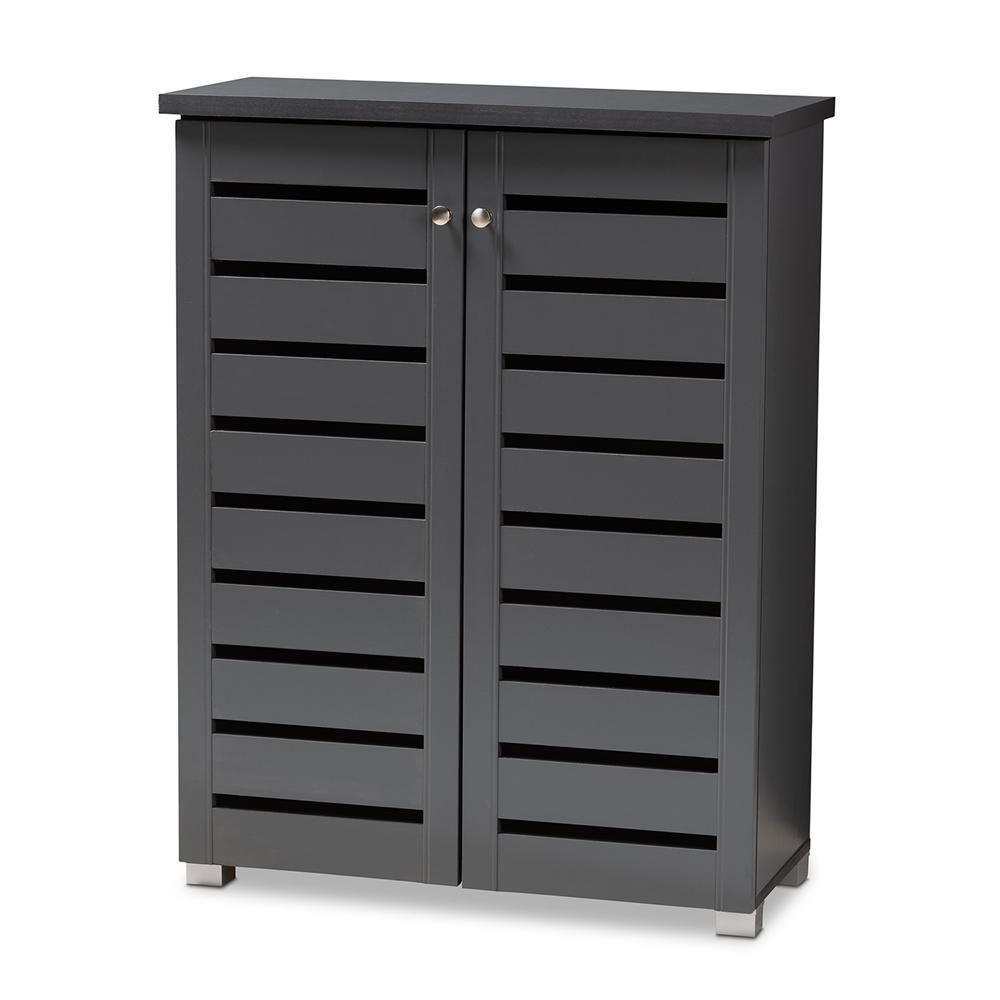 Adalwin Modern and Contemporary Dark Gray 2-Door Wooden Entryway Shoe Storage Cabinet FredCo