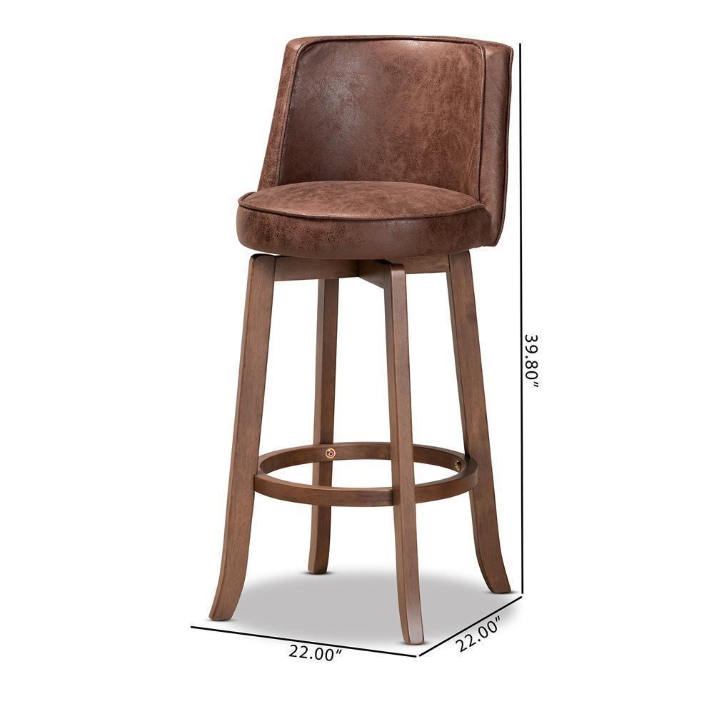 Adams Modern Transitional Distressed Brown Fabric Upholstered and Walnut Brown Finished Wood 2-Piece Bar Stool Set FredCo