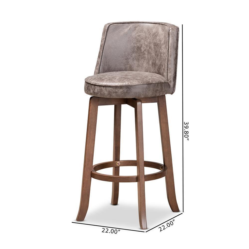 Adams Modern Transitional Distressed Grey Fabric Upholstered and Walnut Brown Finished Wood 2-Piece Bar Stool Set FredCo