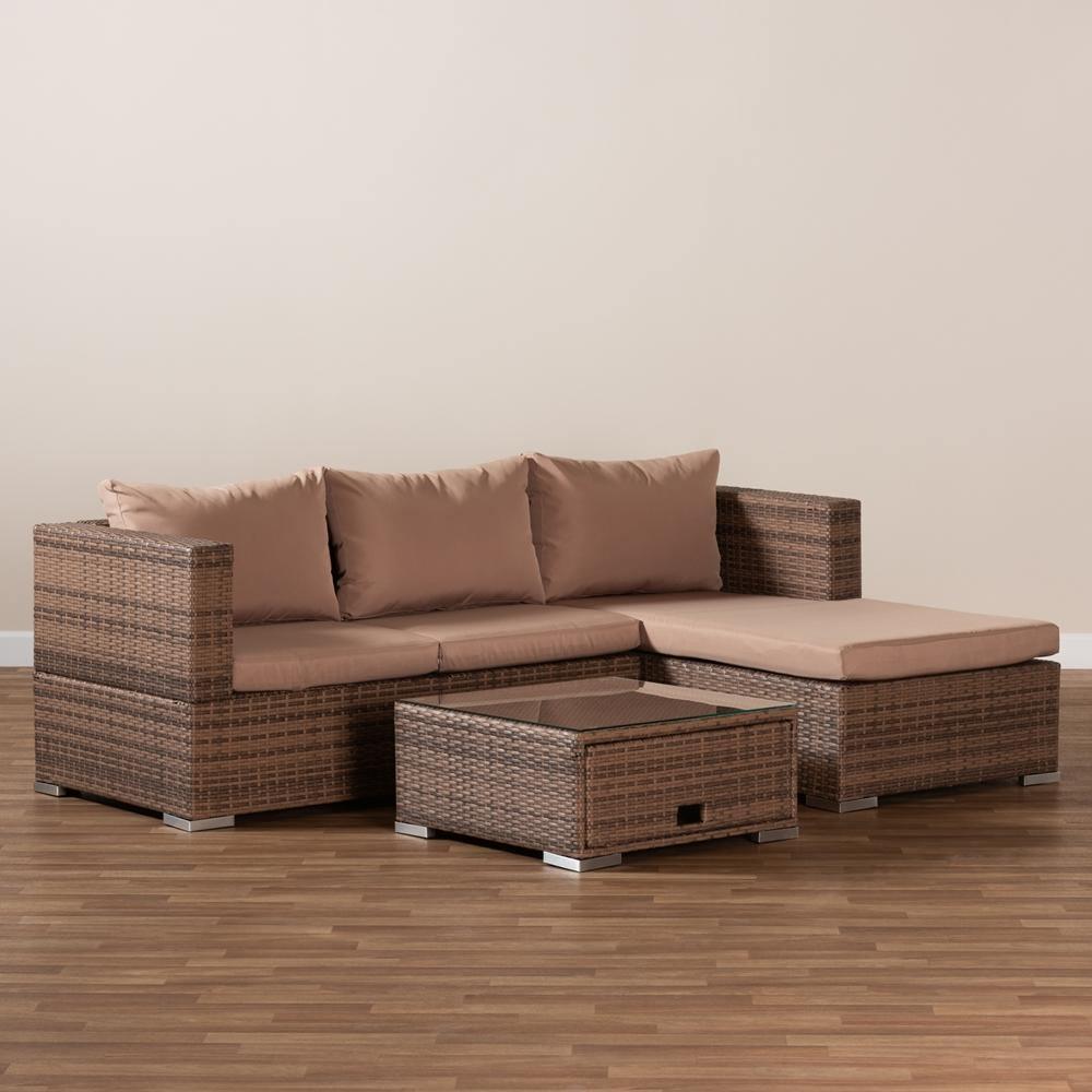 Addison Modern and Contemporary Light Brown Finished 3-Piece Rattan Patio Set with Adjustable Recliner FredCo