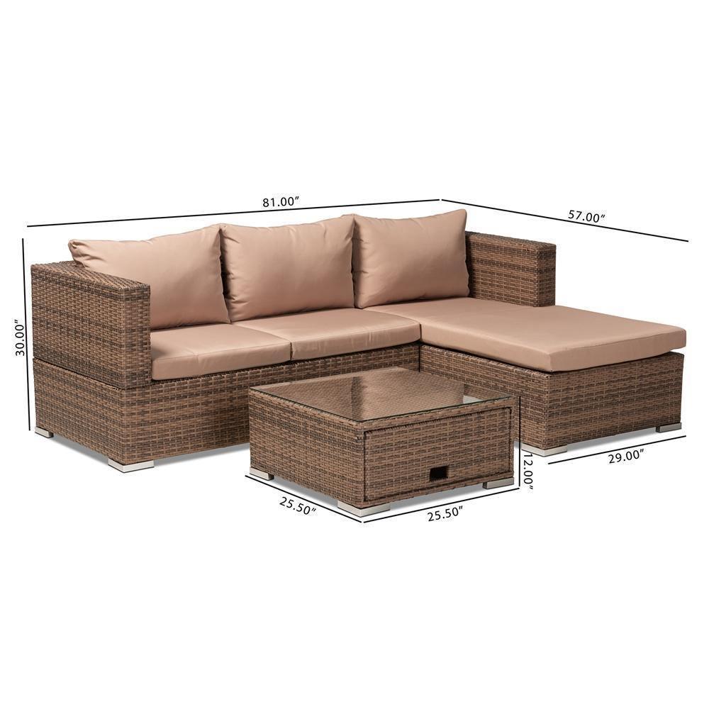 Addison Modern and Contemporary Light Brown Finished 3-Piece Rattan Patio Set with Adjustable Recliner FredCo