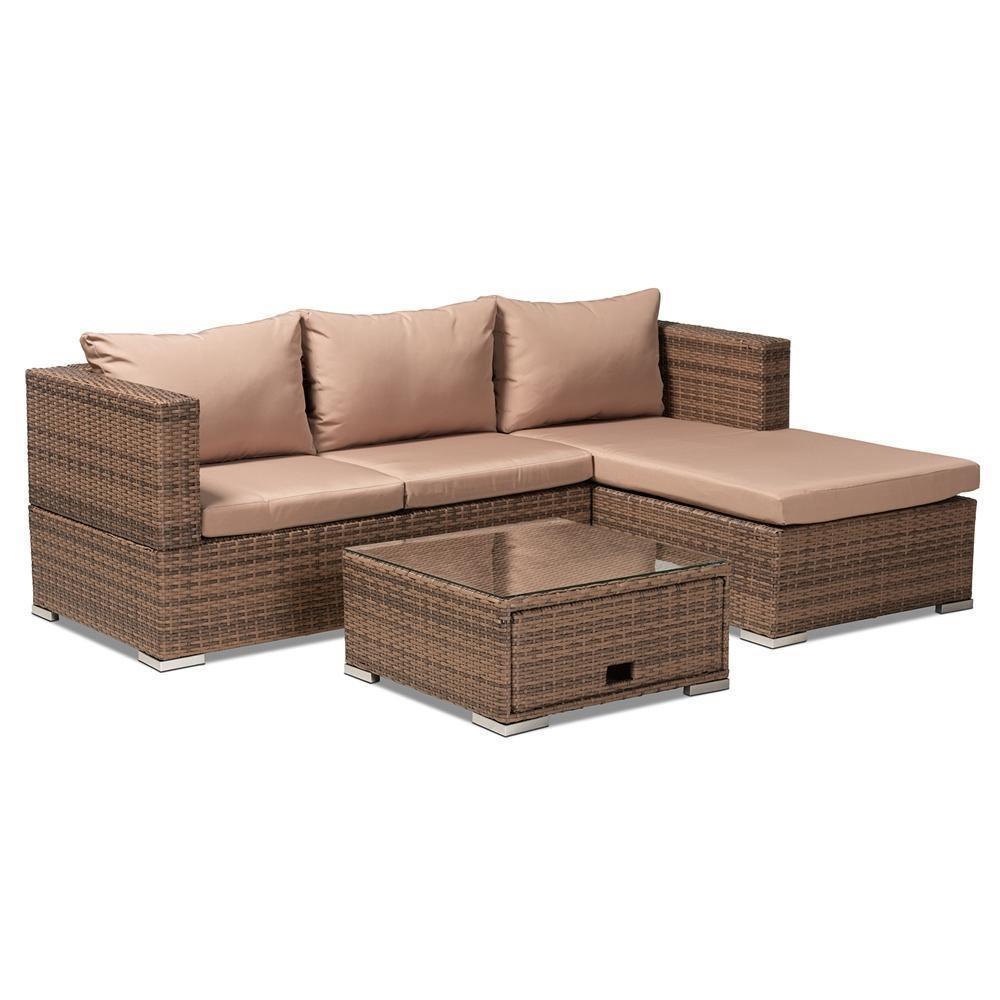 Addison Modern and Contemporary Light Brown Finished 3-Piece Rattan Patio Set with Adjustable Recliner FredCo