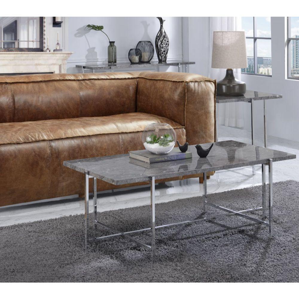 Adelae Coffee Table Faux Marble Top & Chrome FredCo