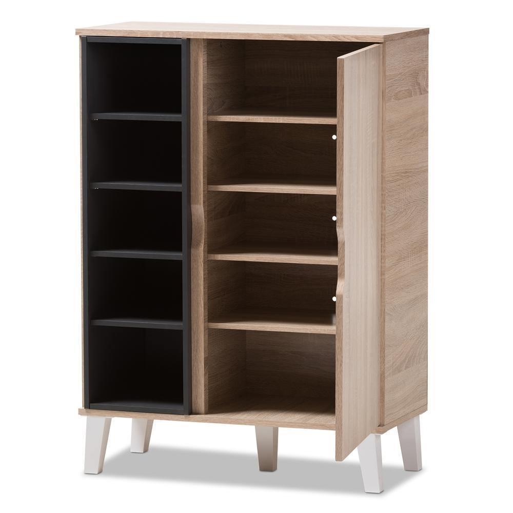 Adelina Mid-Century Modern 1-door Oak and Grey Wood Shoe Cabinet FredCo