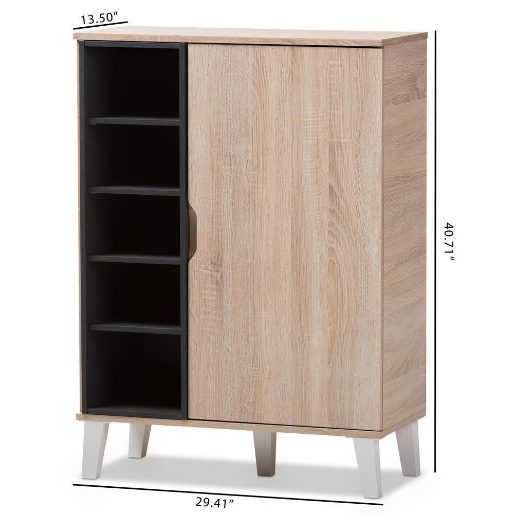 Adelina Mid-Century Modern 1-door Oak and Grey Wood Shoe Cabinet FredCo