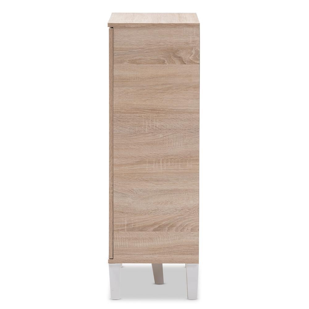 Adelina Mid-Century Modern 1-door Oak and Grey Wood Shoe Cabinet FredCo
