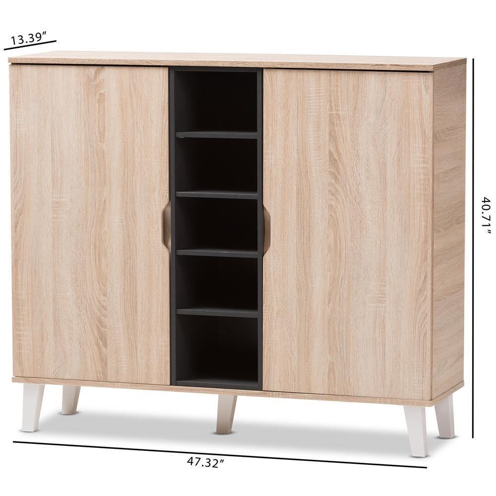 Adelina Mid-Century Modern 2-door Oak and Grey Wood Shoe Cabinet FredCo