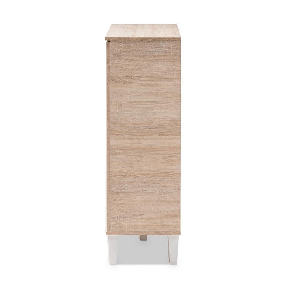Adelina Mid-Century Modern 2-door Oak and Grey Wood Shoe Cabinet FredCo