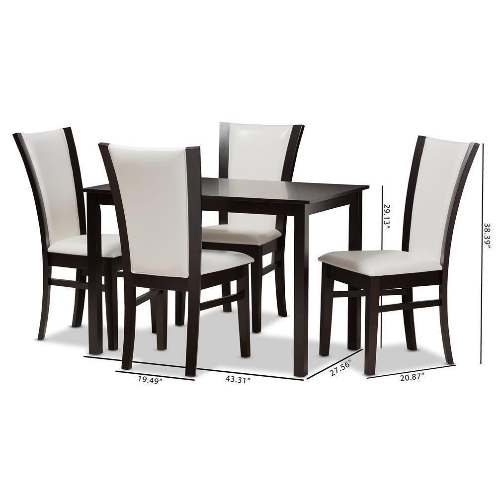 Adley Modern and Contemporary 5-Piece Dark Brown Finished White Faux Leather Dining Set FredCo