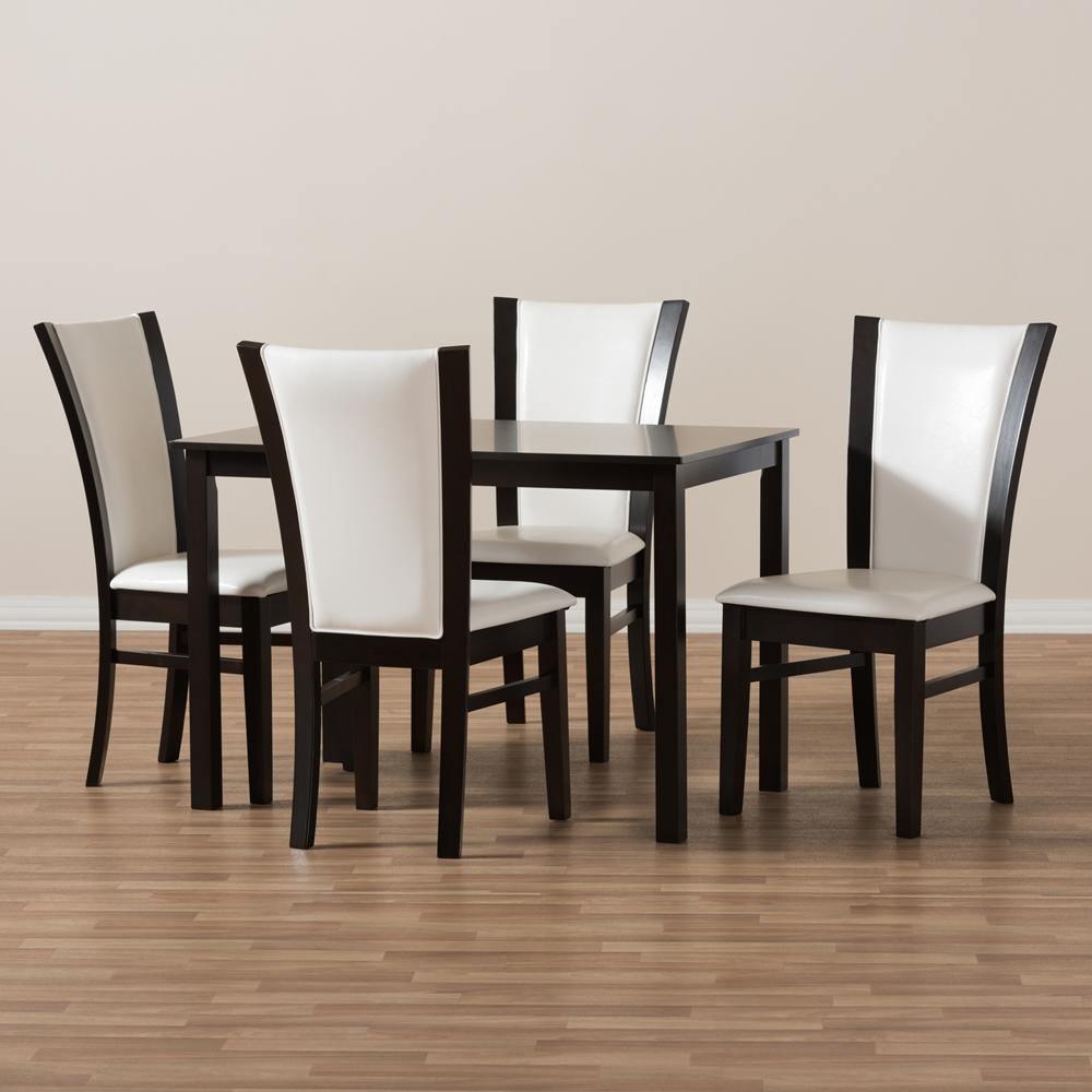 Adley Modern and Contemporary 5-Piece Dark Brown Finished White Faux Leather Dining Set FredCo