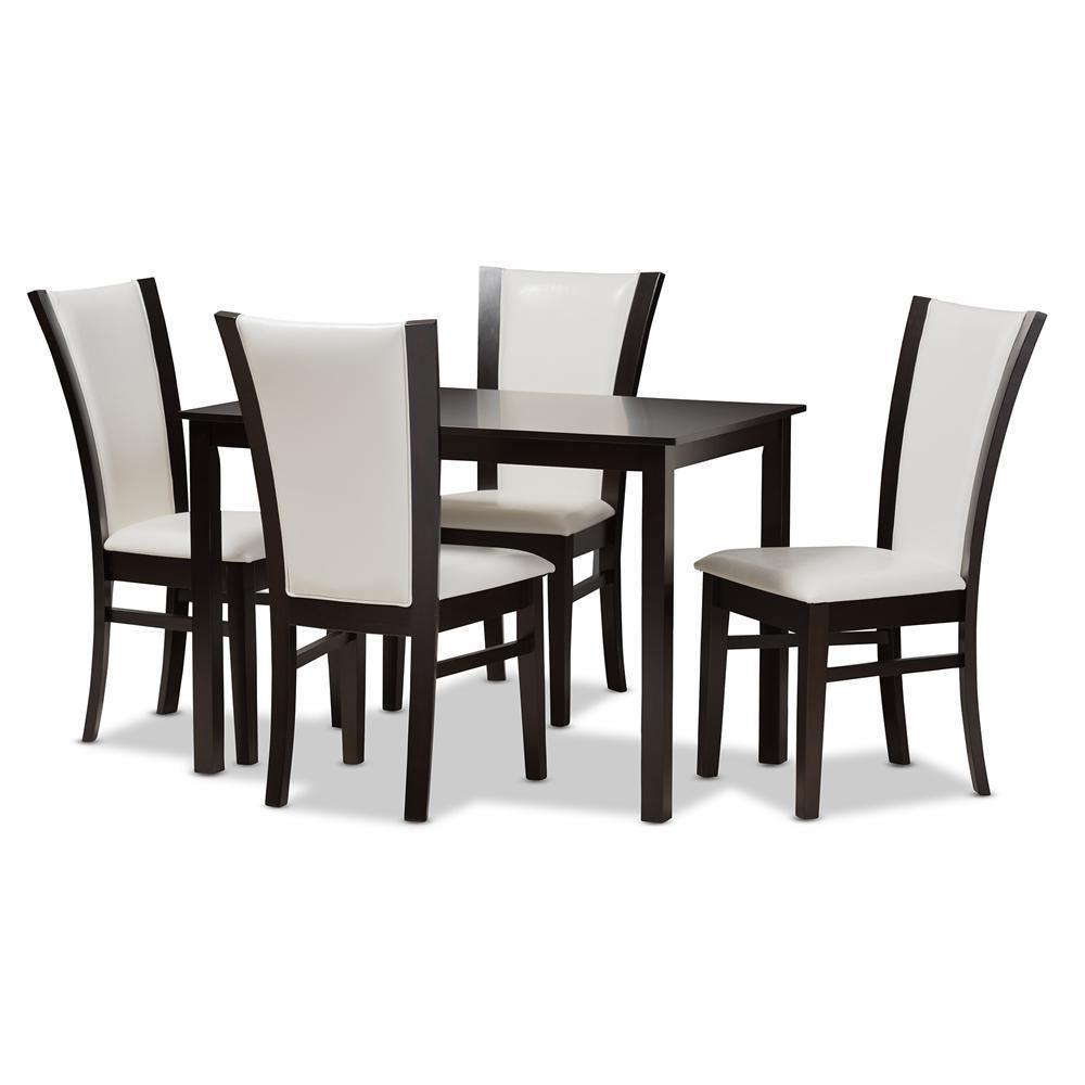 Adley Modern and Contemporary 5-Piece Dark Brown Finished White Faux Leather Dining Set FredCo