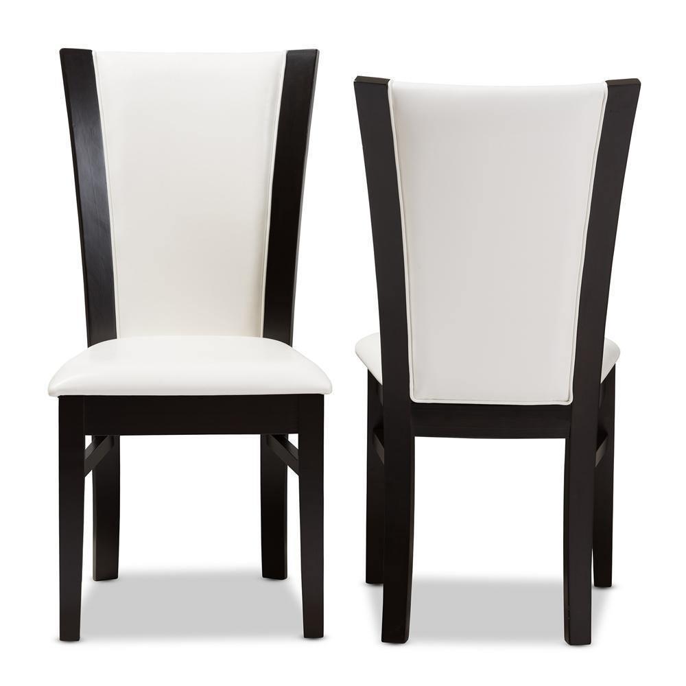 Adley Modern and Contemporary Dark Brown Finished White Faux Leather Dining Chair Set of 2 FredCo
