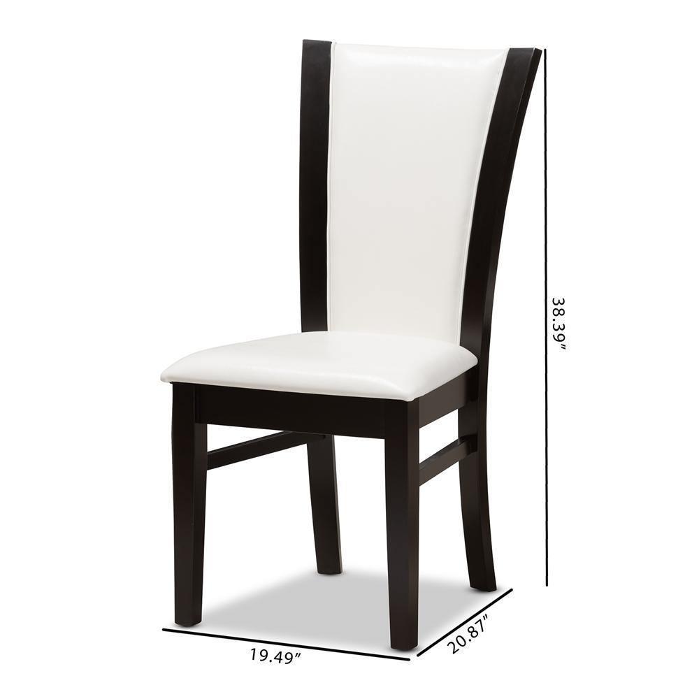 Adley Modern and Contemporary Dark Brown Finished White Faux Leather Dining Chair Set of 2 FredCo