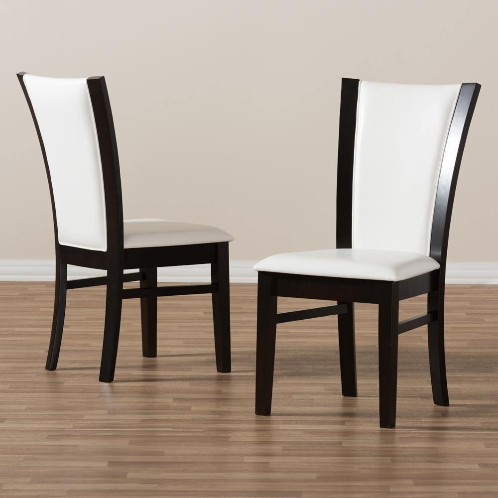 Adley Modern and Contemporary Dark Brown Finished White Faux Leather Dining Chair Set of 2 FredCo