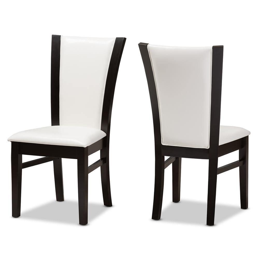 Adley Modern and Contemporary Dark Brown Finished White Faux Leather Dining Chair Set of 2 FredCo