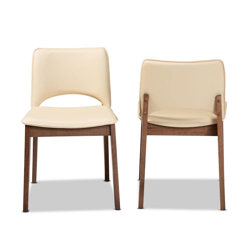Afton Mid-Century Modern Beige Faux Leather Upholstered and Walnut Brown Finished Wood 2-Piece Dining Chair Set FredCo