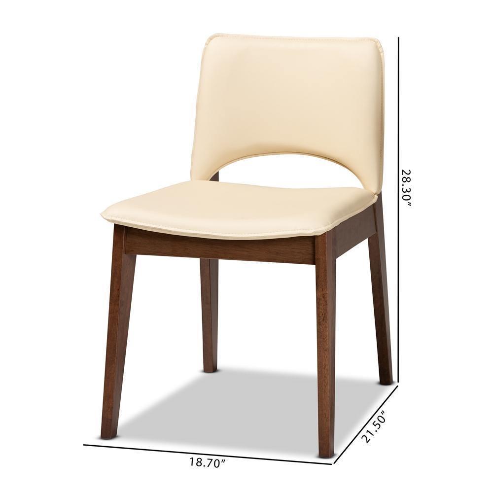 Afton Mid-Century Modern Beige Faux Leather Upholstered and Walnut Brown Finished Wood 2-Piece Dining Chair Set FredCo