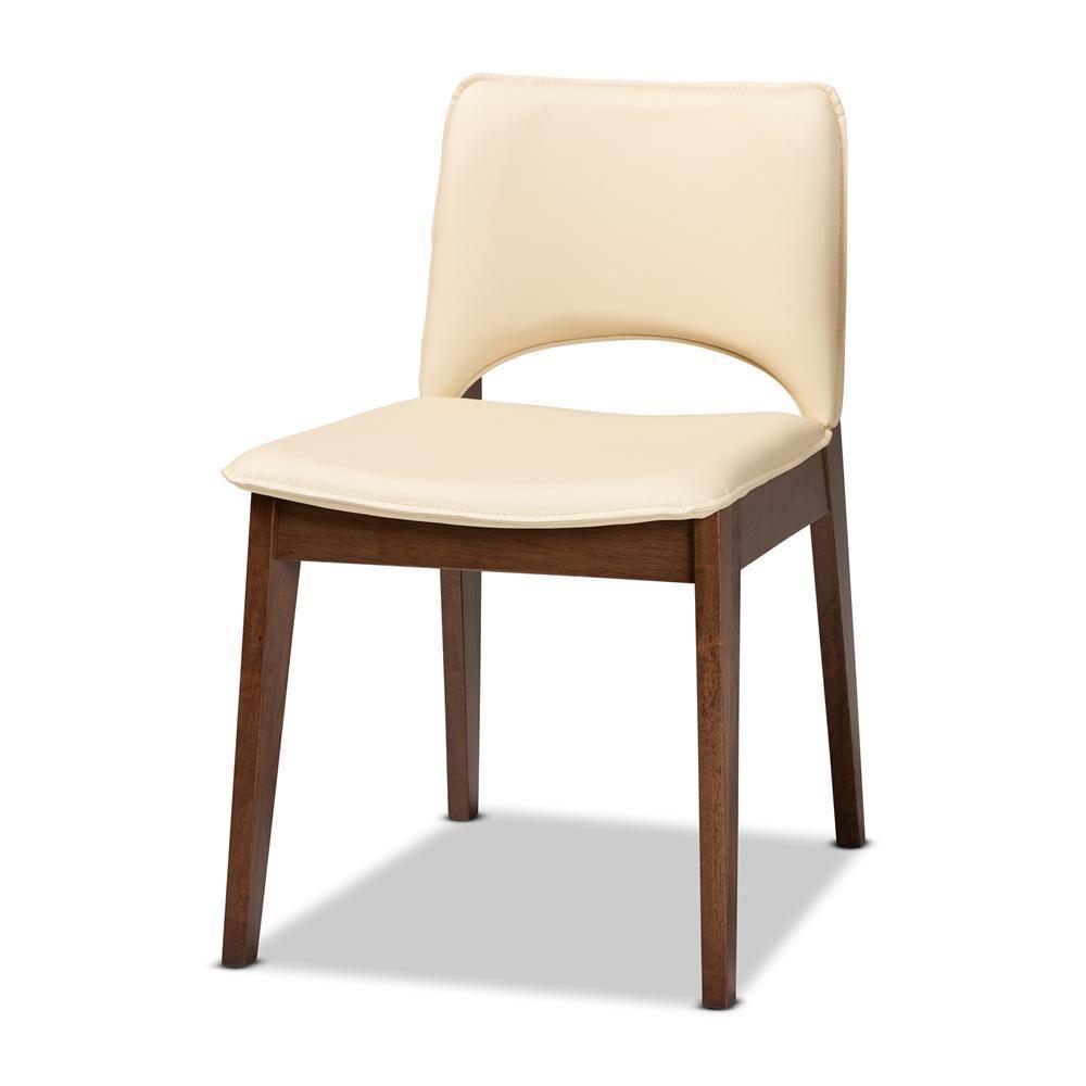 Afton Mid-Century Modern Beige Faux Leather Upholstered and Walnut Brown Finished Wood 7-Piece Dining Set FredCo