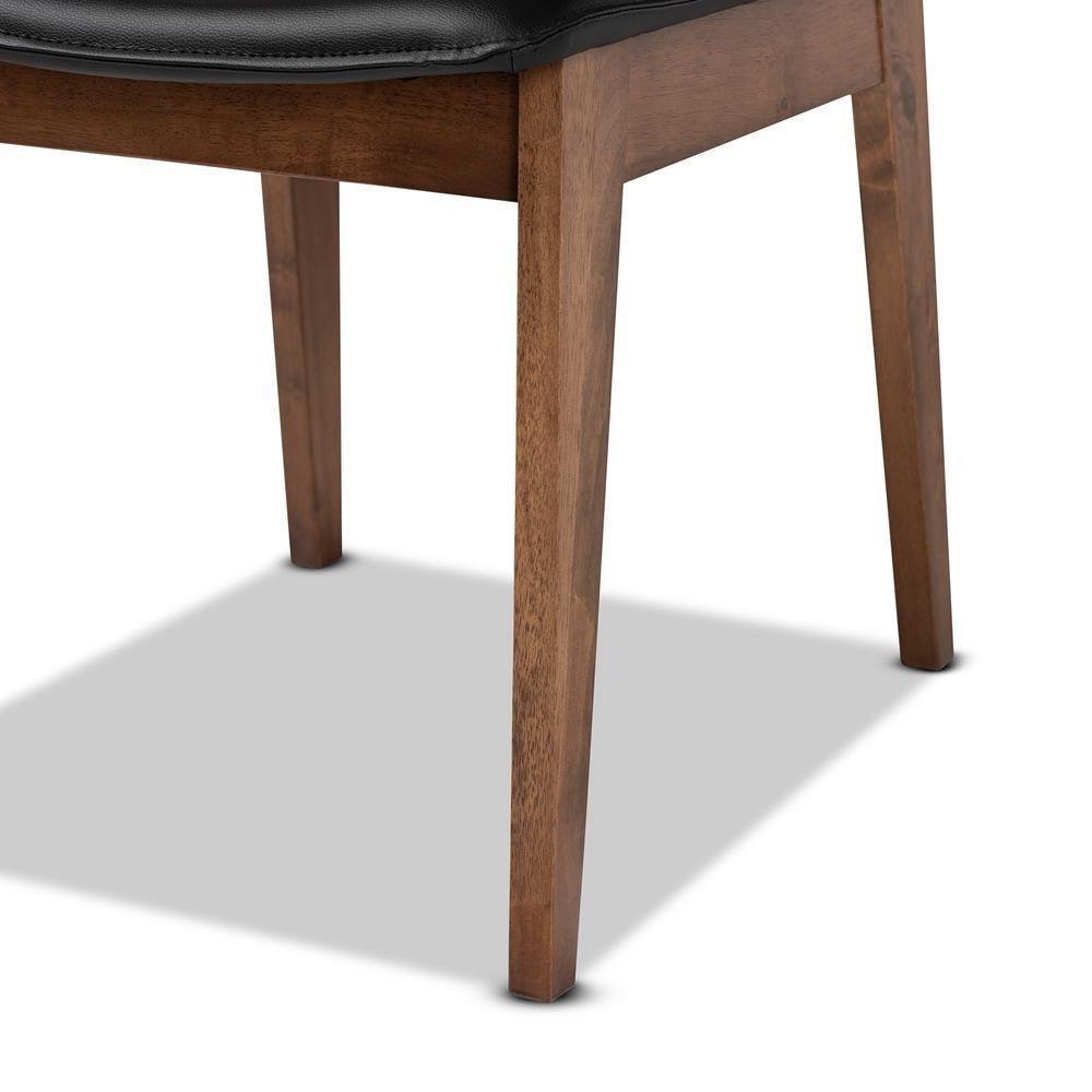 Afton Mid-Century Modern Black Faux Leather Upholstered and Walnut Brown Finished Wood 2-Piece Dining Chair Set FredCo