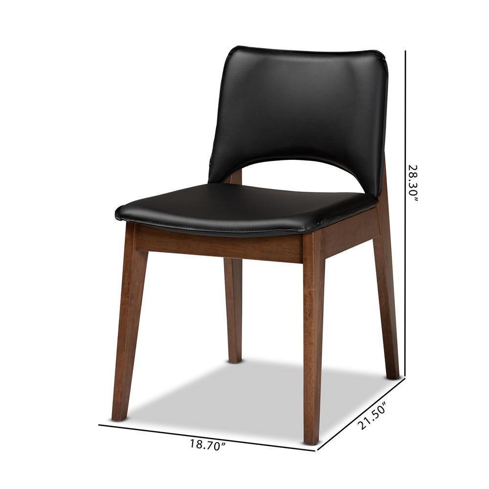 Afton Mid-Century Modern Black Faux Leather Upholstered and Walnut Brown Finished Wood 2-Piece Dining Chair Set FredCo