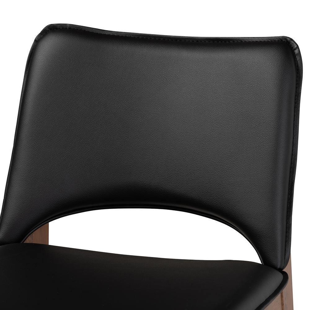 Afton Mid-Century Modern Black Faux Leather Upholstered and Walnut Brown Finished Wood 2-Piece Dining Chair Set FredCo