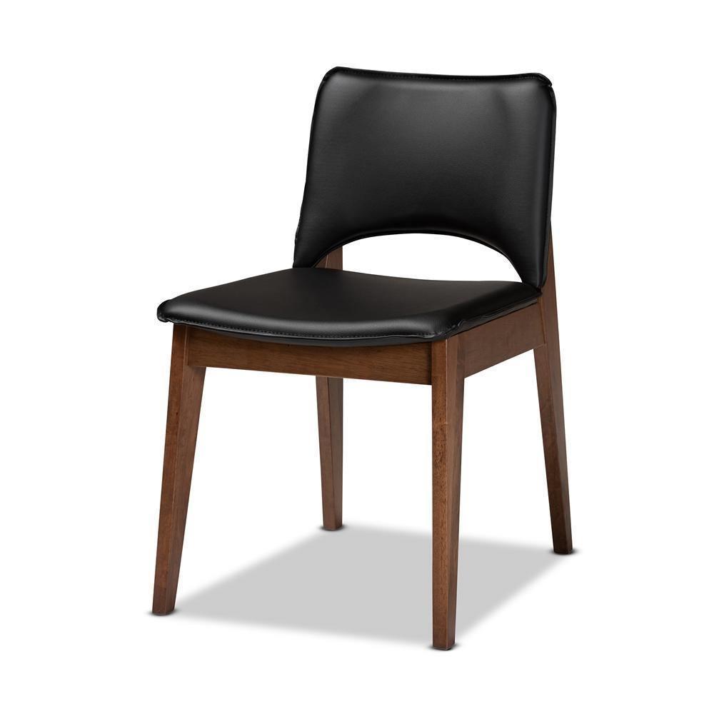 Afton Mid-Century Modern Black Faux Leather Upholstered and Walnut Brown Finished Wood 7-Piece Dining Set FredCo