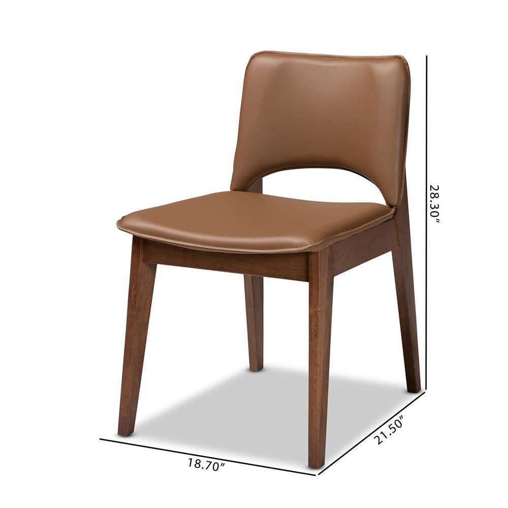 Afton Mid-Century Modern Brown Faux Leather Upholstered and Walnut Brown Finished Wood 2-Piece Dining Chair Set FredCo