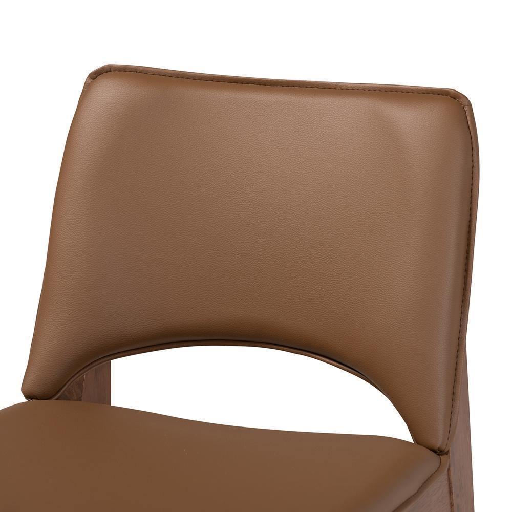 Afton Mid-Century Modern Brown Faux Leather Upholstered and Walnut Brown Finished Wood 2-Piece Dining Chair Set FredCo