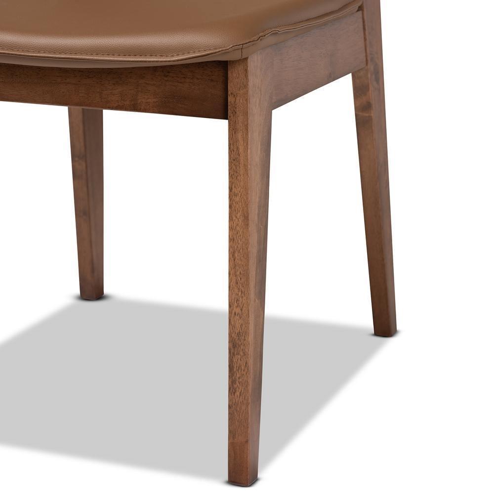 Afton Mid-Century Modern Brown Faux Leather Upholstered and Walnut Brown Finished Wood 2-Piece Dining Chair Set FredCo