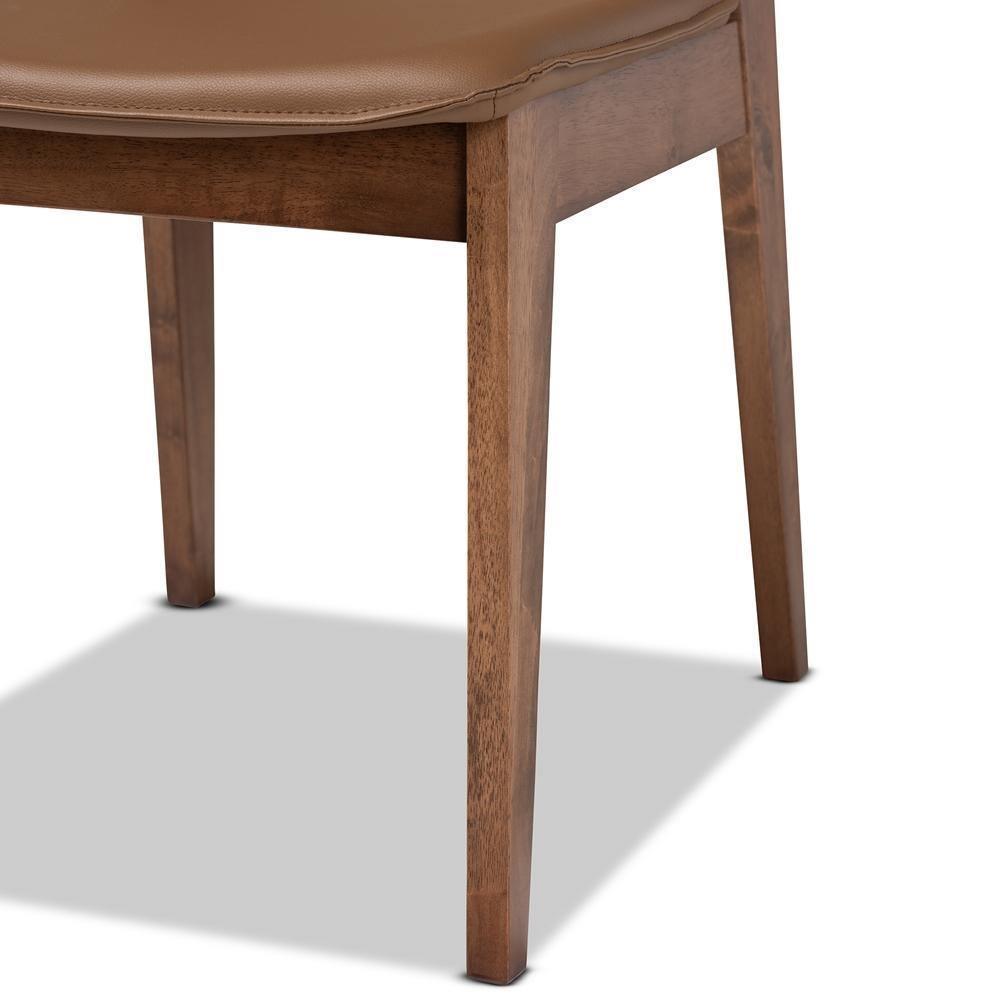 Afton Mid-Century Modern Brown Faux Leather Upholstered and Walnut Brown Finished Wood 7-Piece Dining Set FredCo