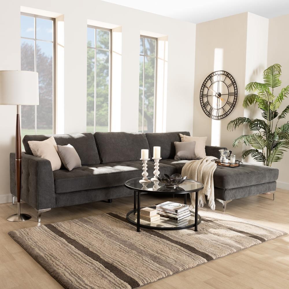Agnew Contemporary Grey Microfiber Right Facing Sectional Sofa FredCo