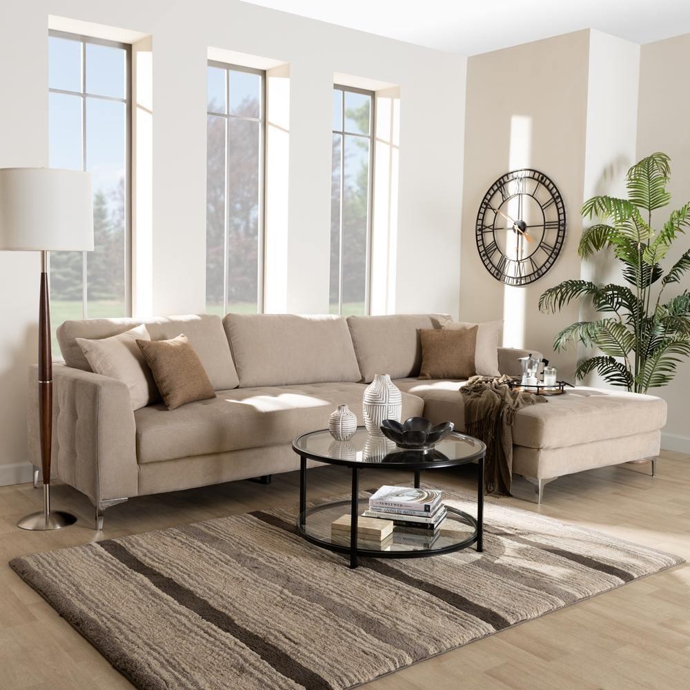Agnew Contemporary Light Beige Microfiber Right Facing Sectional Sofa FredCo