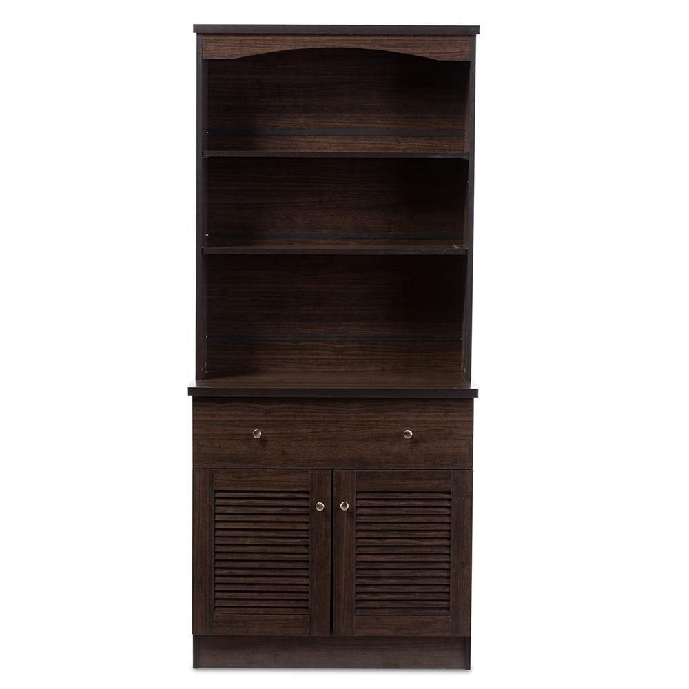 Agni Modern and Contemporary Dark Brown Buffet and Hutch Kitchen Cabinet FredCo
