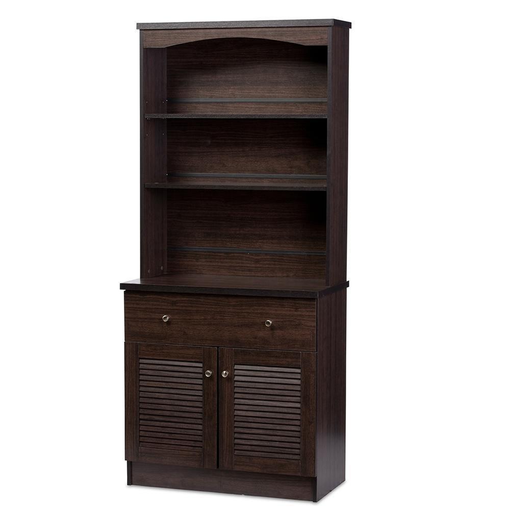 Agni Modern and Contemporary Dark Brown Buffet and Hutch Kitchen Cabinet FredCo