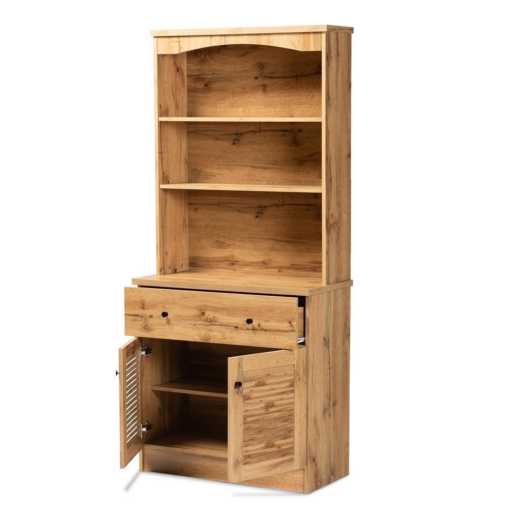 AGNI Modern and oak brown Finished Wood Buffett And Hutch Kitchen Cabinet FredCo