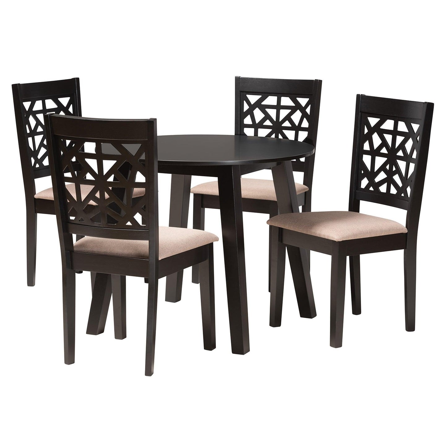 Aiden Modern Beige Fabric and Dark Brown Finished Wood 5-Piece Dining Set FredCo