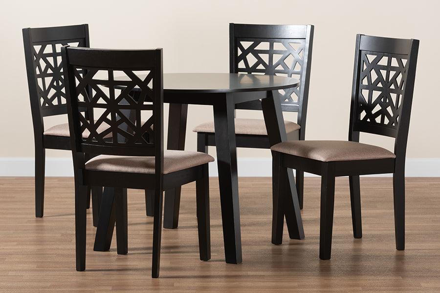 Aiden Modern Beige Fabric and Dark Brown Finished Wood 5-Piece Dining Set FredCo