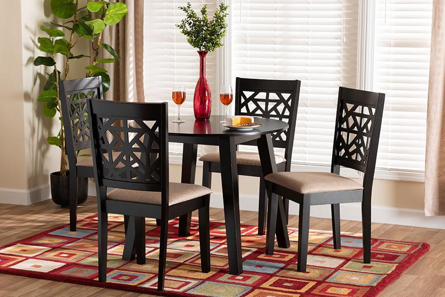 Aiden Modern Beige Fabric and Dark Brown Finished Wood 5-Piece Dining Set FredCo