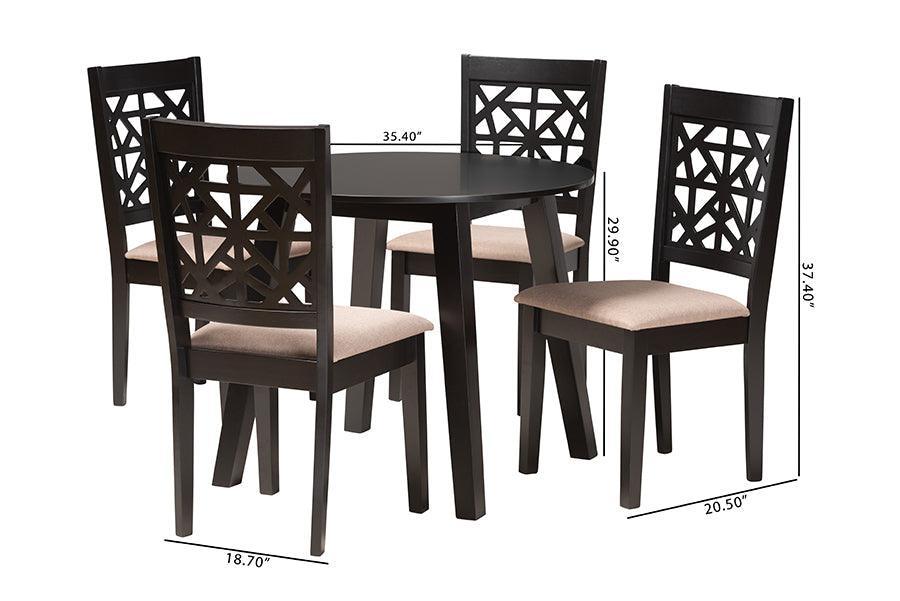 Aiden Modern Beige Fabric and Dark Brown Finished Wood 5-Piece Dining Set FredCo