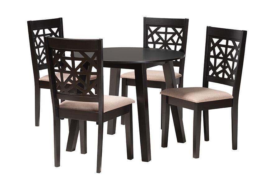 Aiden Modern Beige Fabric and Dark Brown Finished Wood 5-Piece Dining Set FredCo