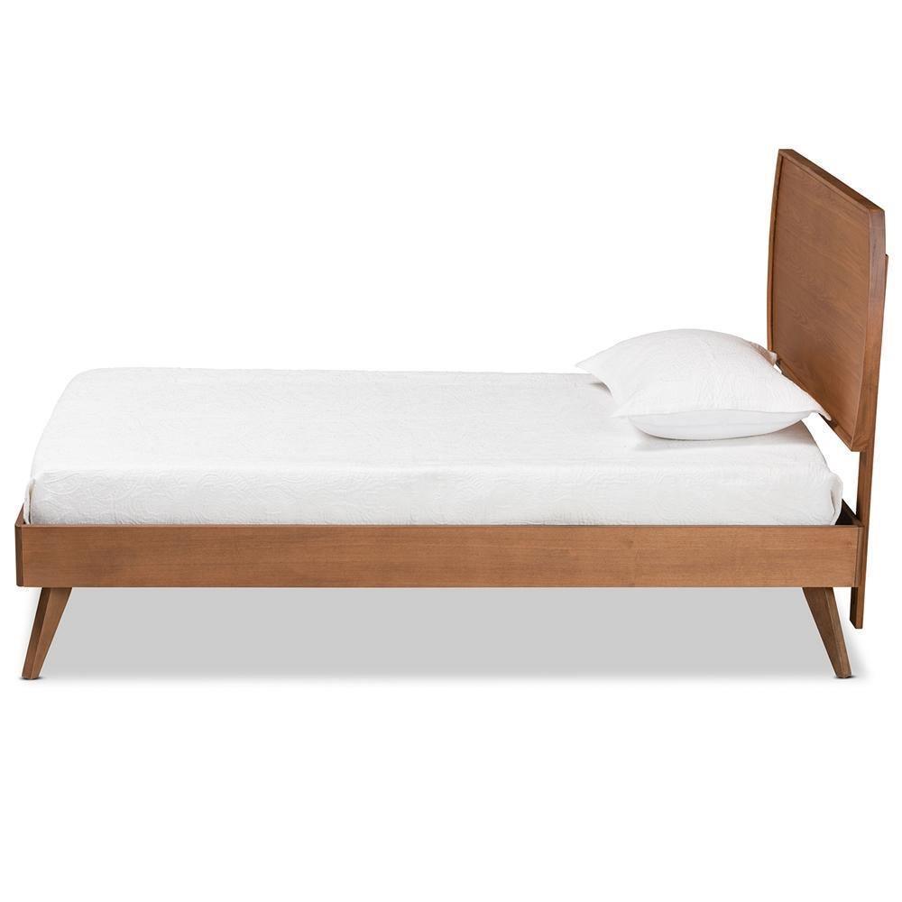 Aimi Mid-Century Modern Walnut Brown Finished Wood Twin Size Platform Bed FredCo