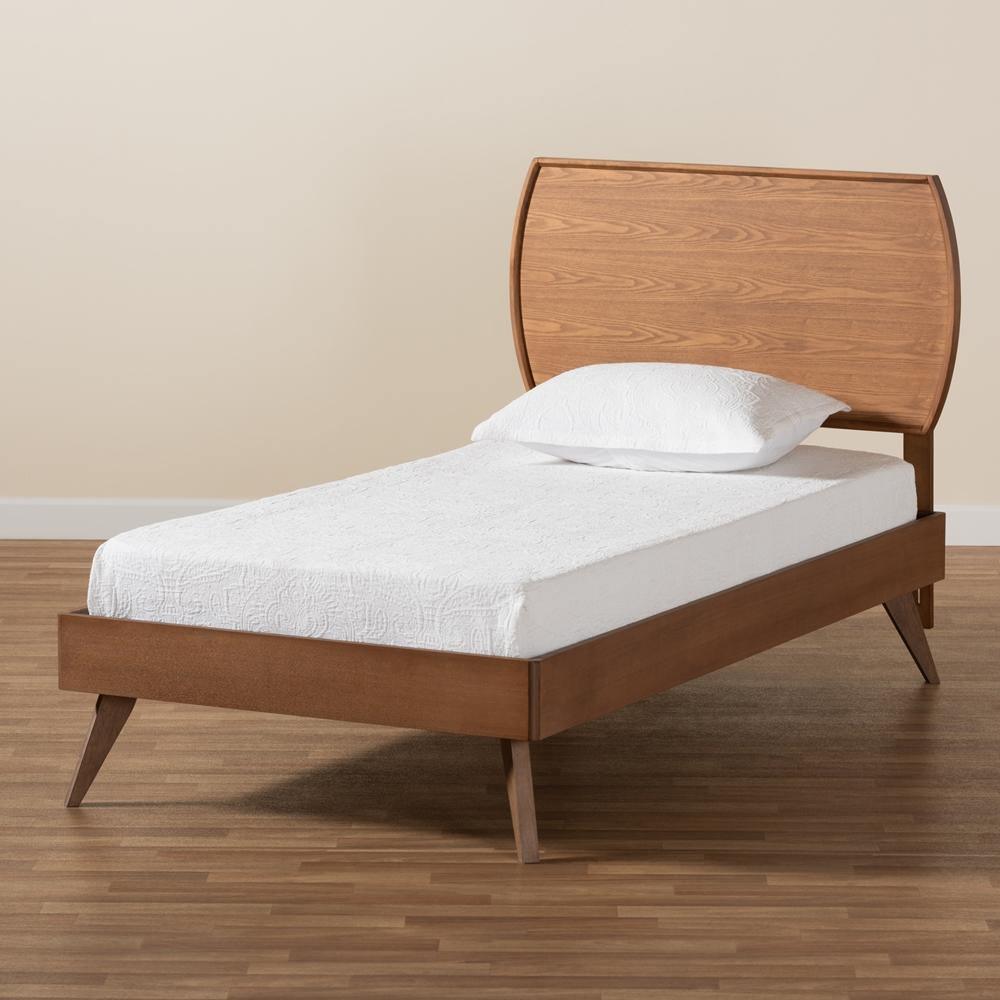 Aimi Mid-Century Modern Walnut Brown Finished Wood Twin Size Platform Bed FredCo