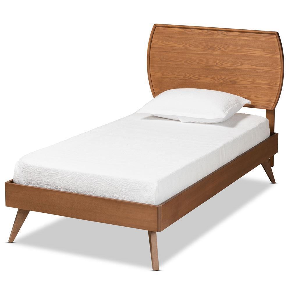 Aimi Mid-Century Modern Walnut Brown Finished Wood Twin Size Platform Bed FredCo