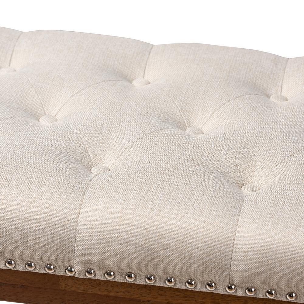 Ainsley Modern and Contemporary Light Beige Fabric Upholstered Walnut Finished Solid Rubberwood Bench FredCo