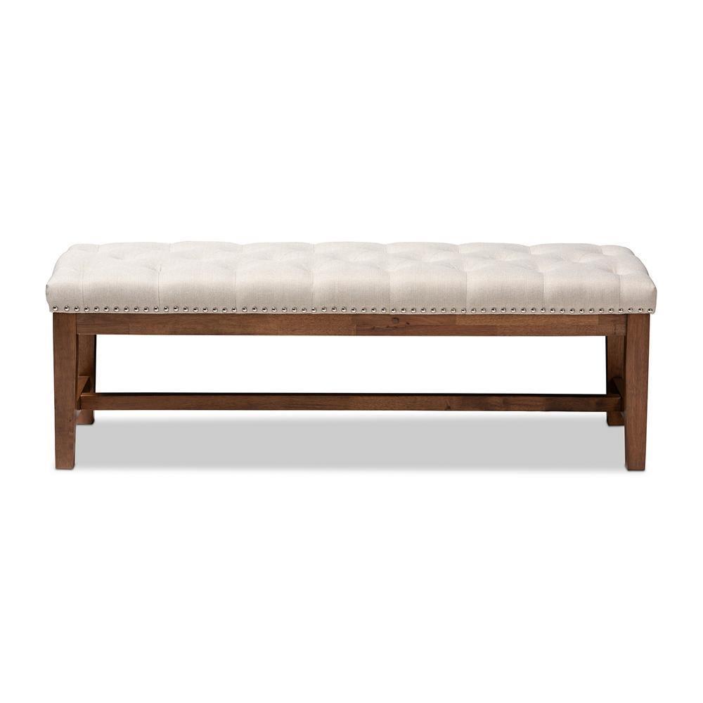 Ainsley Modern and Contemporary Light Beige Fabric Upholstered Walnut Finished Solid Rubberwood Bench FredCo