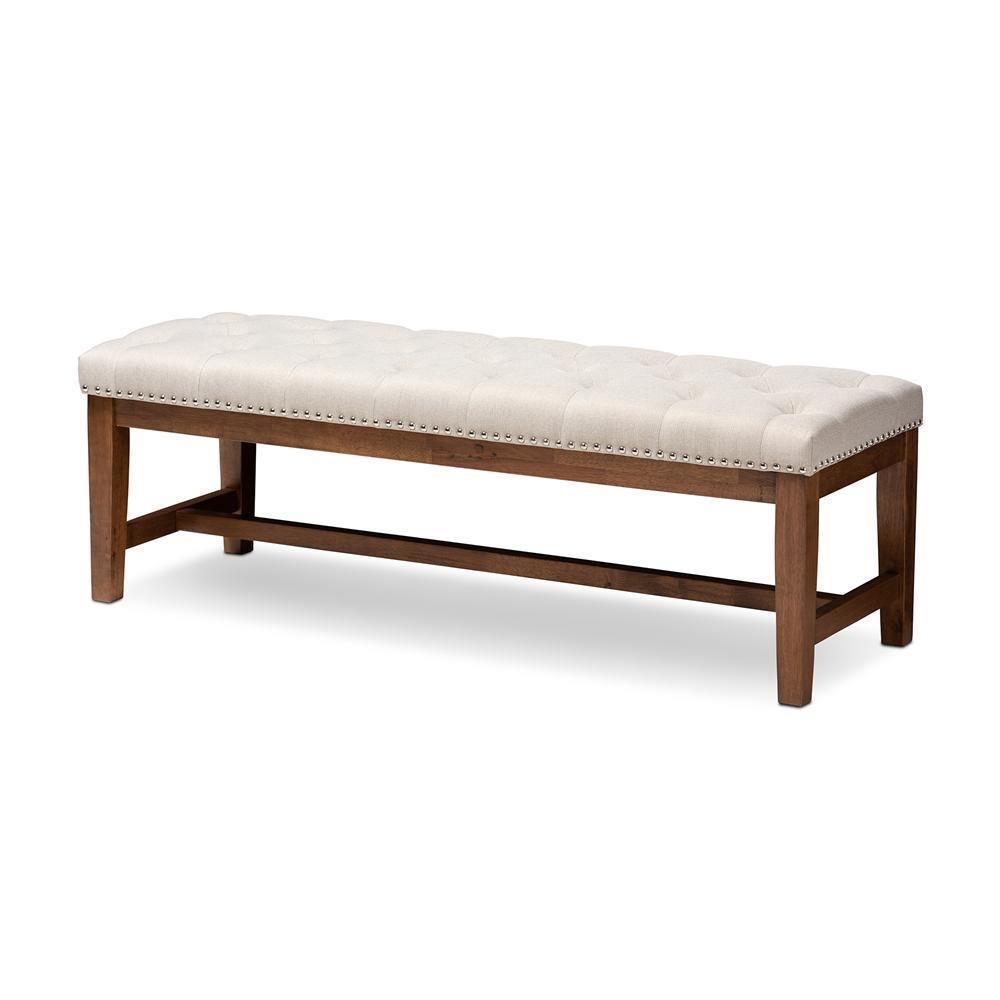 Ainsley Modern and Contemporary Light Beige Fabric Upholstered Walnut Finished Solid Rubberwood Bench FredCo