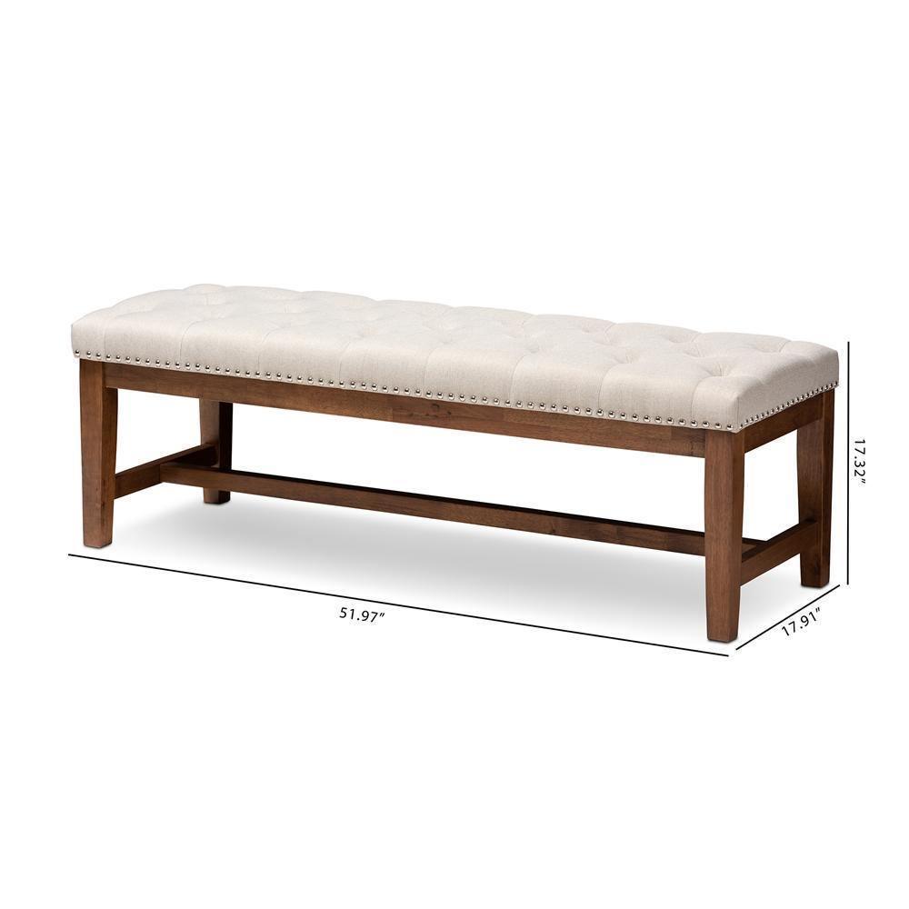 Ainsley Modern and Contemporary Light Beige Fabric Upholstered Walnut Finished Solid Rubberwood Bench FredCo