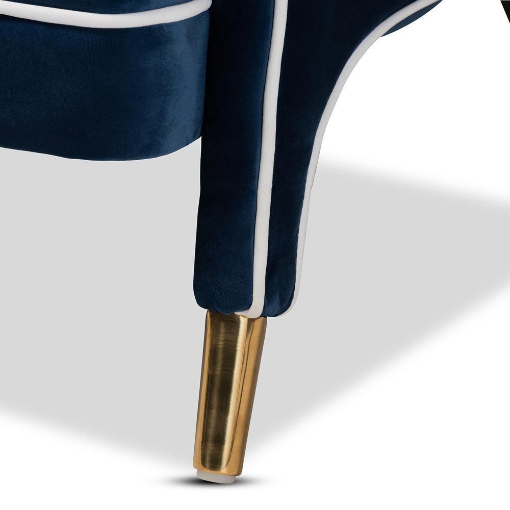 Ainslie Glam and Luxe Navy Blue Velvet Fabric Upholstered Gold Finished Armchair FredCo