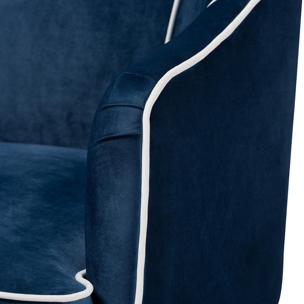 Ainslie Glam and Luxe Navy Blue Velvet Fabric Upholstered Gold Finished Armchair FredCo