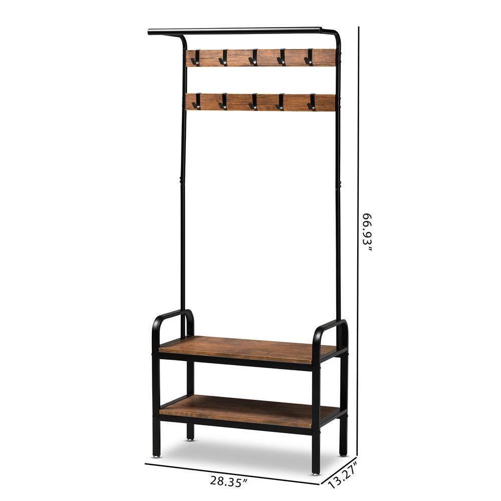 Aislin Vintage Rustic Industrial Distressed Wood and Black Metal Finished Entryway Hall Tree FredCo